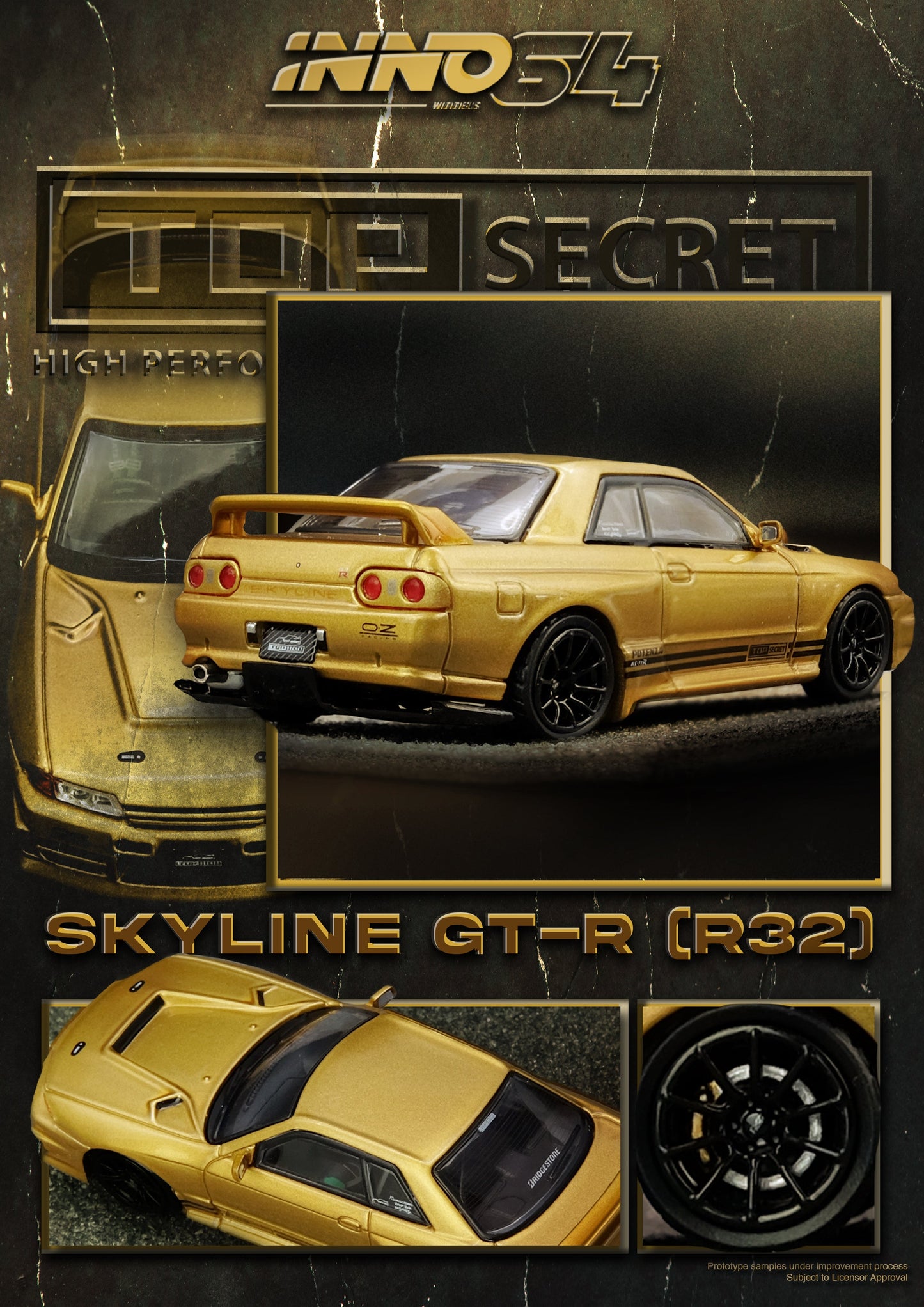 INNO64 1:64 Nissan Skyline GT-R (BNR32) TOP SECRET in Gold