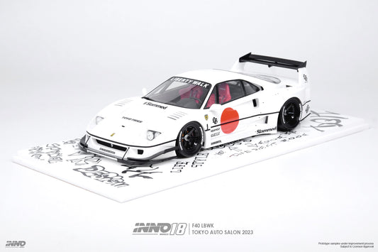 INNO Models 1:18 Ferrari F40 Liberty Walk in White Tokyo Auto Salon 2023