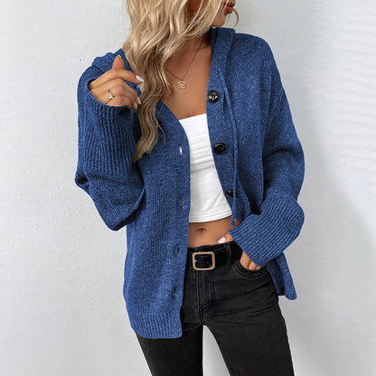 Ins Single-breasted Hooded Sweater Women's Solid Color Cardigan Coat Clothing