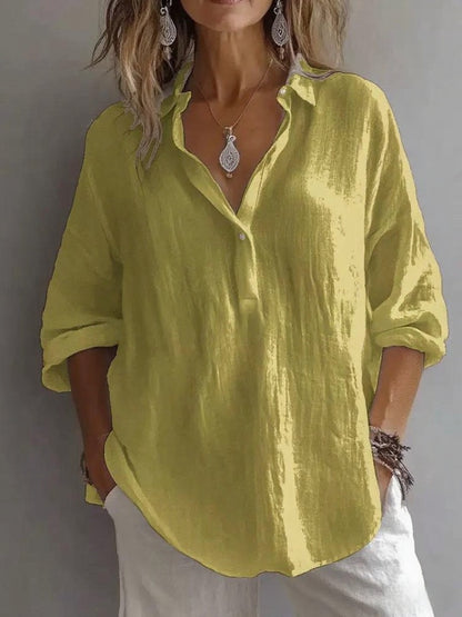 Fashion Long-sleeved Lapel Pullover Shirt Casual Loose Solid Color T-shirt Tops Women's Clothing