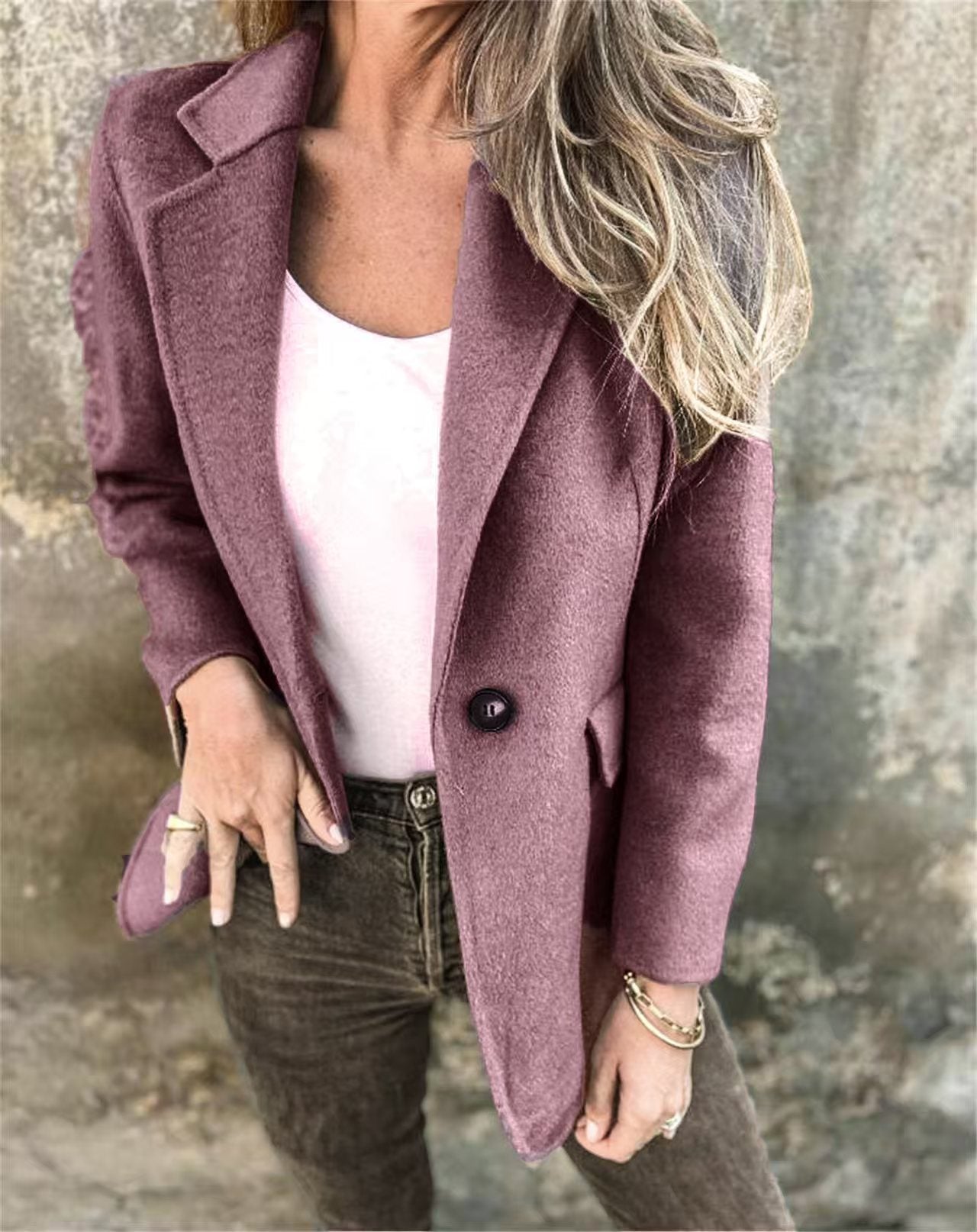Ins Button Lapel Short Blazer Winter Fashion Commuter Jacket Outwear Women's Clothing