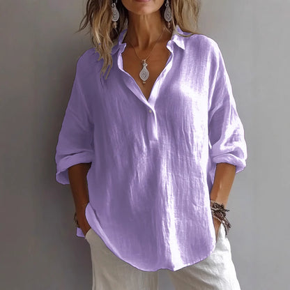 Fashion Long-sleeved Lapel Pullover Shirt Casual Loose Solid Color T-shirt Tops Women's Clothing