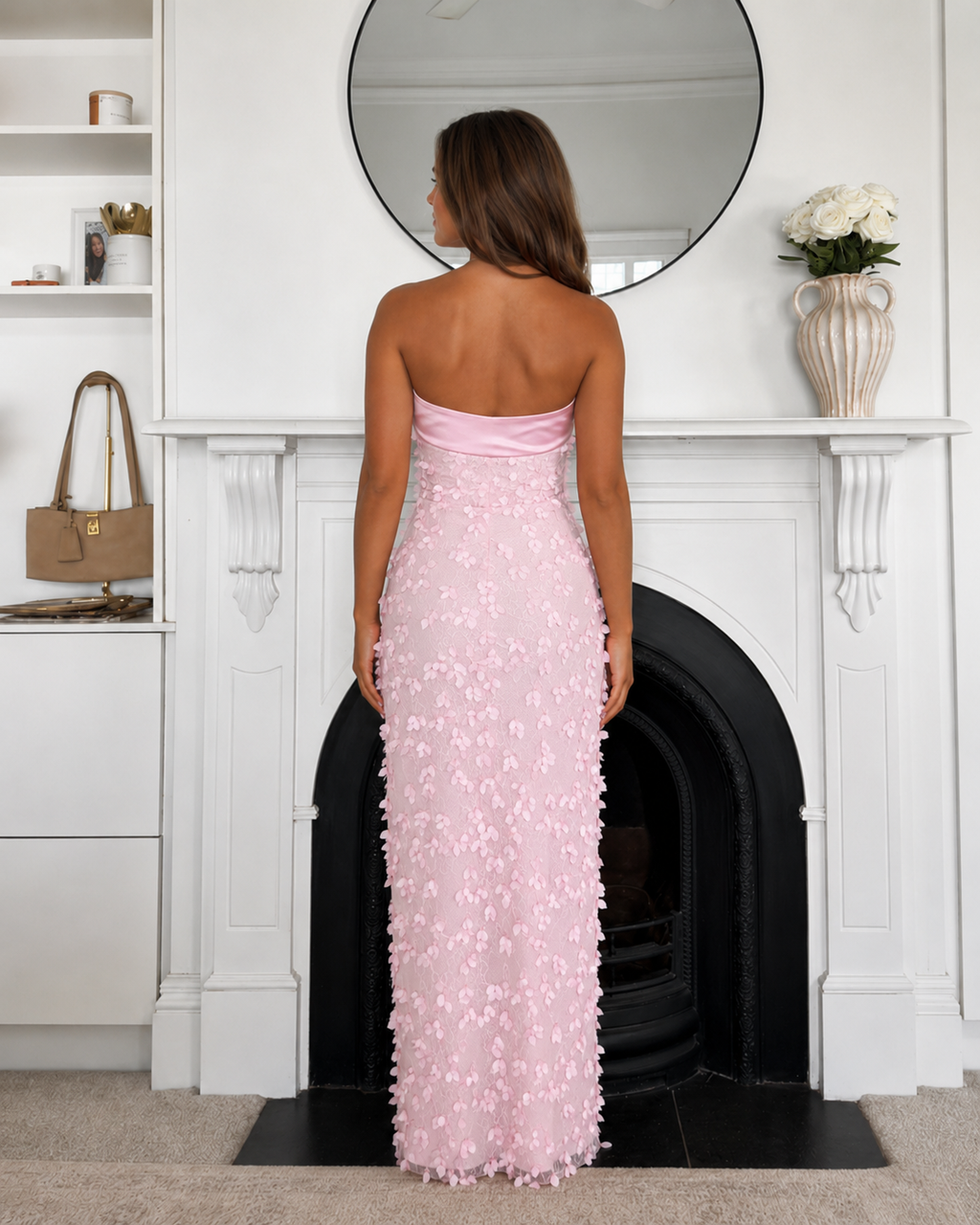 Floral Appliqué Strapless Maxi Dress