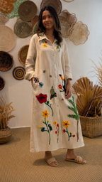 Boho Embroidered Linen Maxi Dress