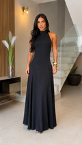 Noir Allure Open-Back Maxi Dress
