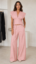 Raven Lace-Up Denim Wide-Leg Set
