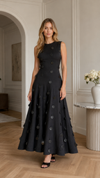 Midnight Charm Embellished A-Line Maxi Dress