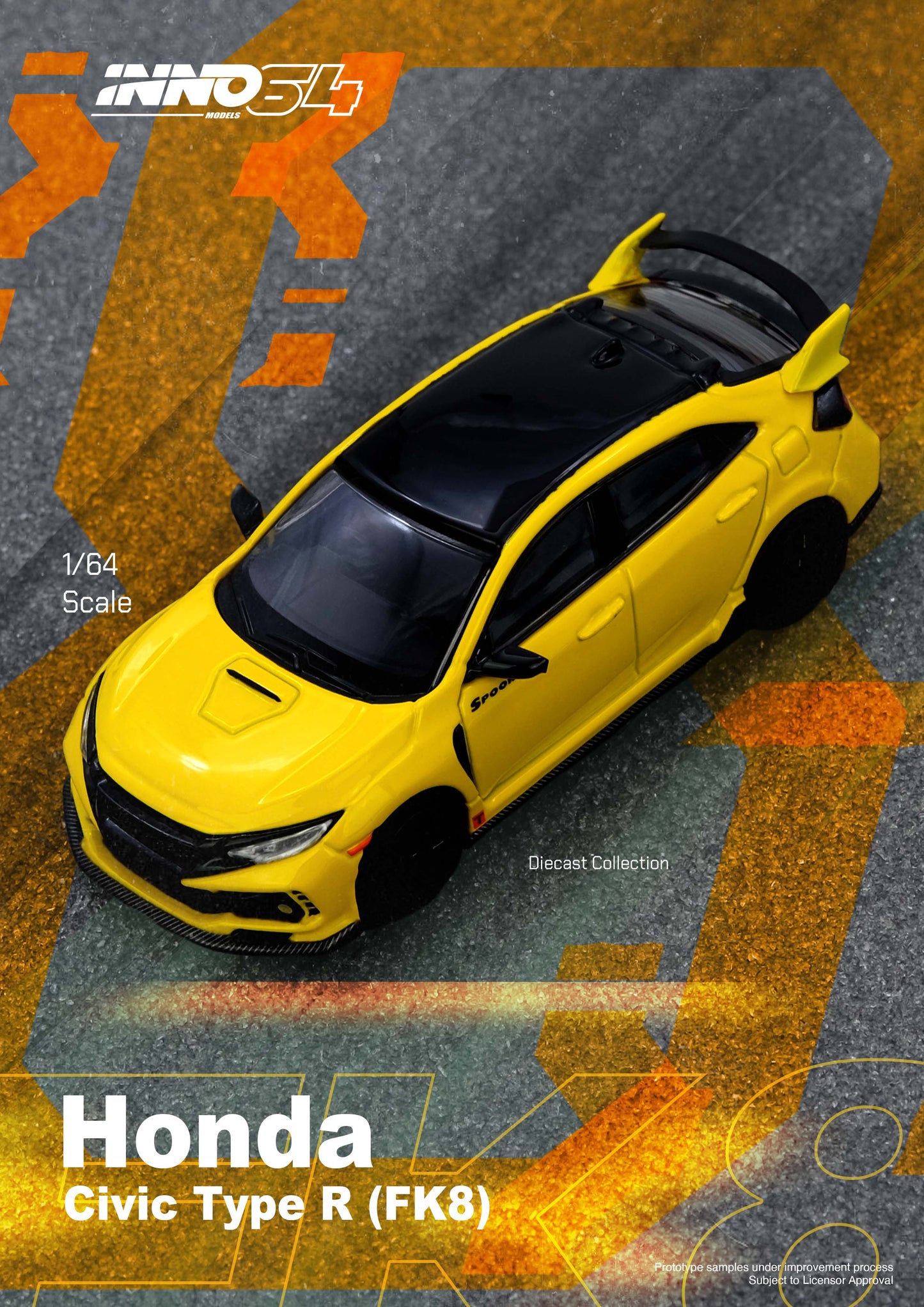 INNO64 1:64 Honda Civic Type-鈥疪 (Fk8) in Yellow