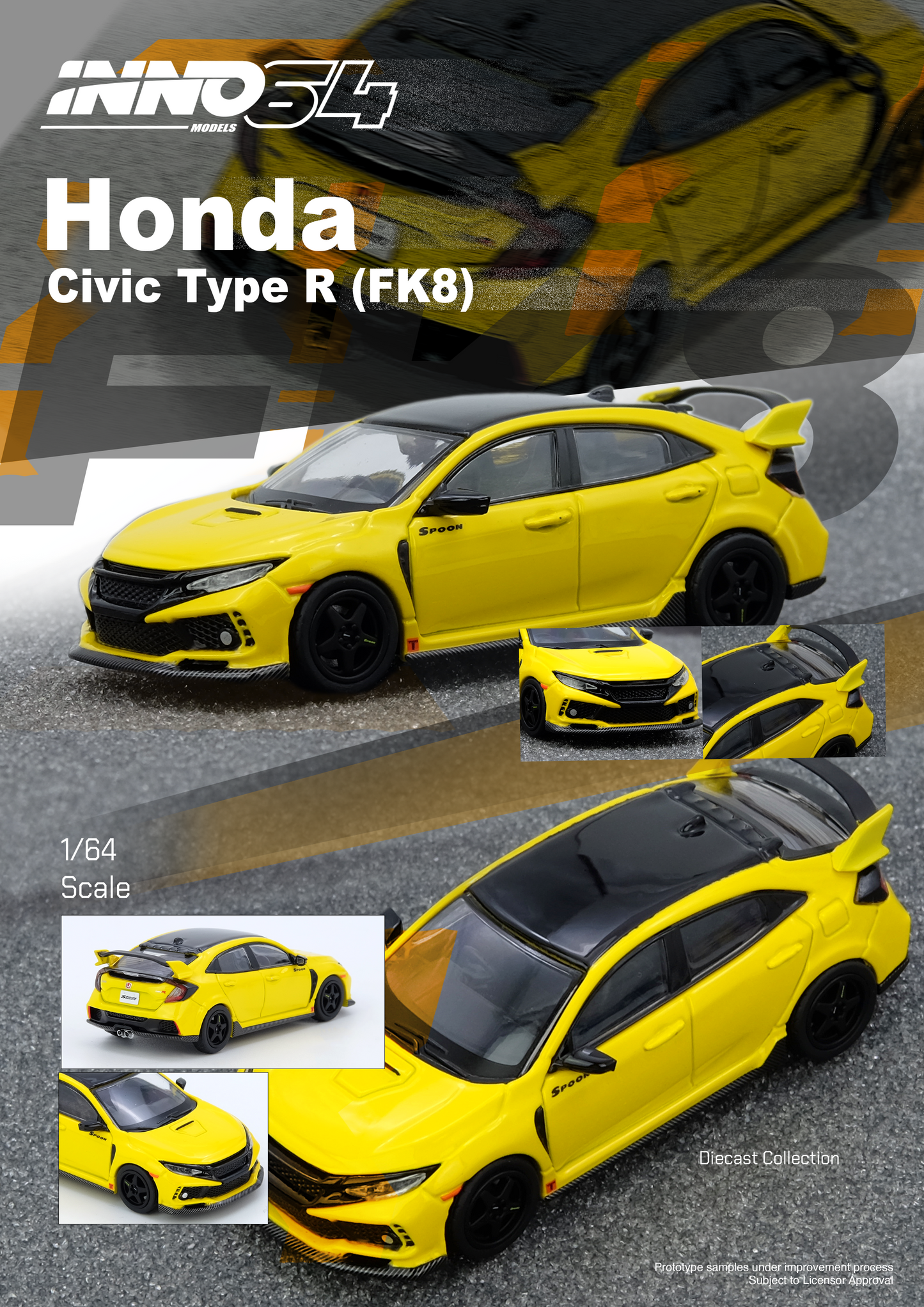 INNO64 1:64 Honda Civic Type-鈥疪 (Fk8) in Yellow