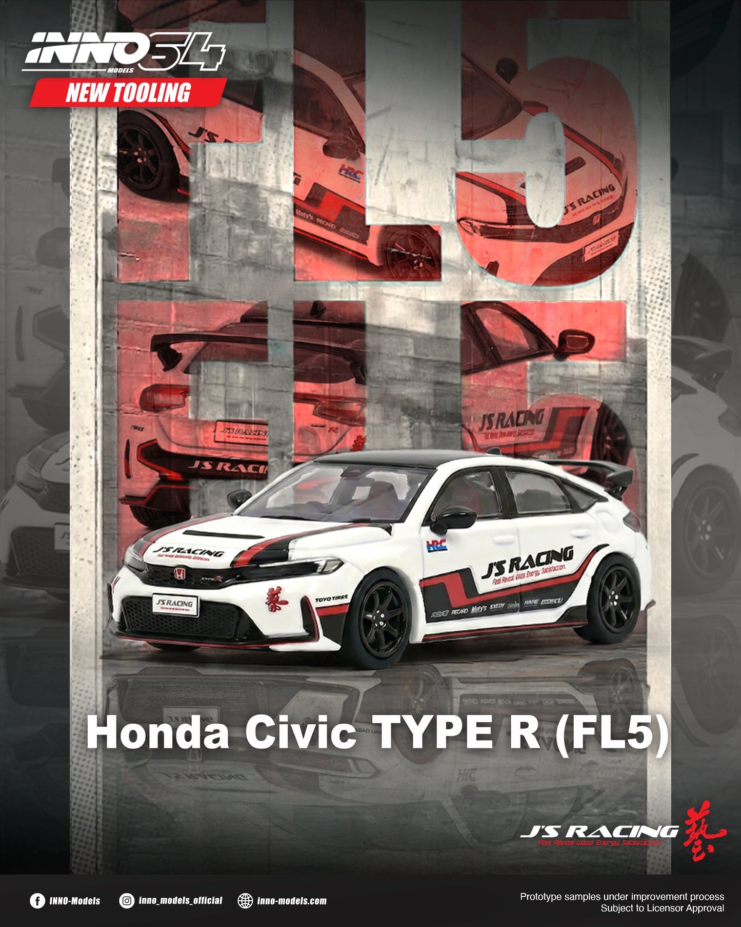 *PREORDER* INNO64 1:64 Honda Civic Type-R (FL5) J's Racing in White