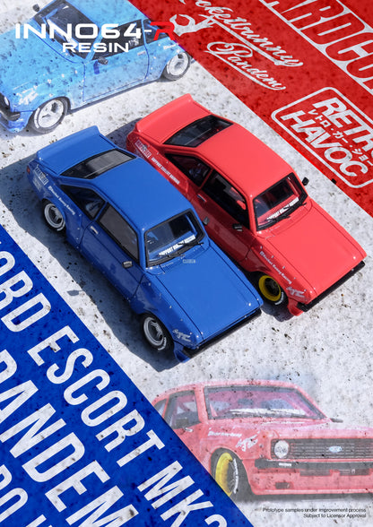 *PREORDER* INNO64 1:64 Ford Escort MK2 PANDEM "EMOTION" RETRO HAVOC in Blue