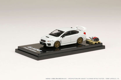 Hobby Japan 1:64 Subaru WRX STI EJ20 Final Edition With Engine Display Model in Crystal White Pearl