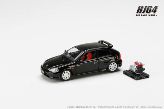 Hobby Japan 1:64 Honda Civic Type-R (EK9) Early Version in Starlight Black Pearl with Engine Display