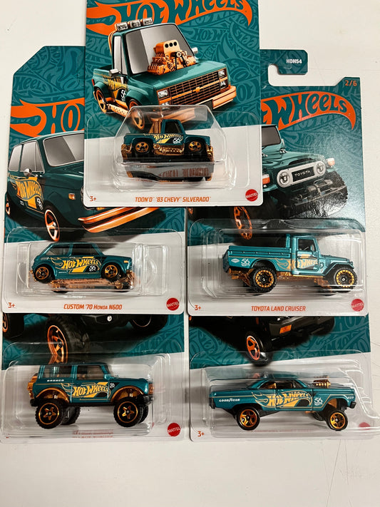 5 Car Complete Set * 2024 Hot Wheels Pearl & Chrome 56th Anniversary Case E