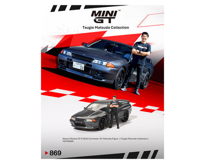 MINI GT 1:64 Nissan Skyline GT-R (R32) Nismo Gunmetal with Matsuda Figure 鈥?Tsugio Matsuda Collection