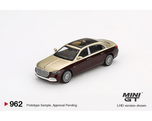 MINI GT 1:64 Mercedes-Maybach S680 in Gold / Dark Red Metallic