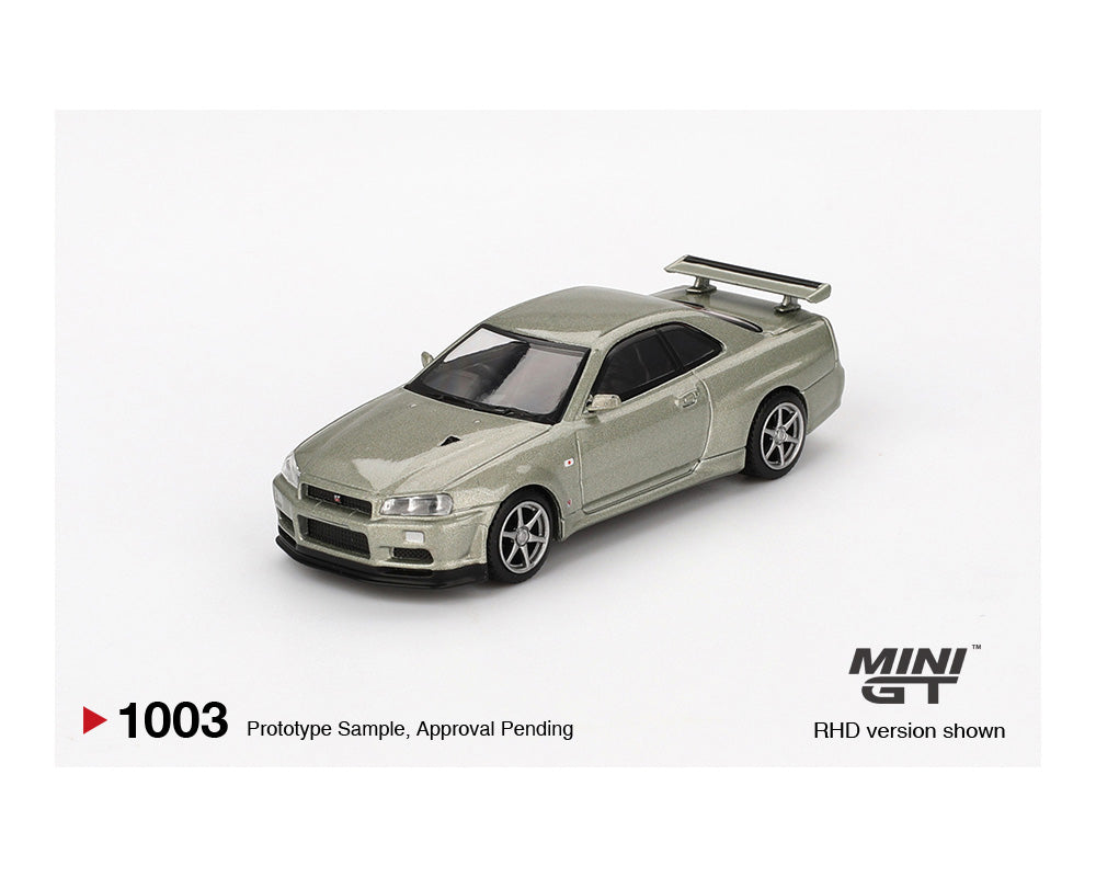 MINI GT 1:64 Nissan Skyline GT-R (R34) V-Spec II N眉r in Millennium Jade
