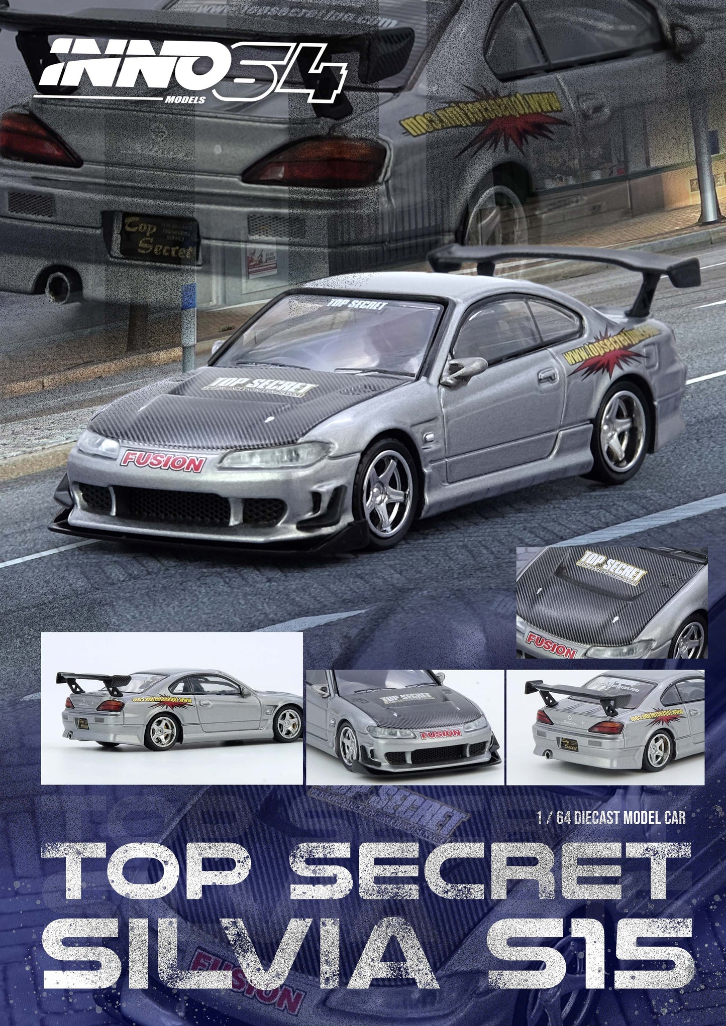 INNO64 1:64 Nissan Silvia (S15) TOP SECRET in Silver