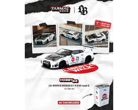 *PREORDER* Tarmac Works 1:64 LB-WORKS NISSAN GT-R R35 type 2 With Oil Can in White