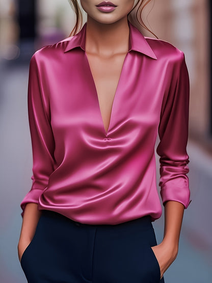 Solid Color Simple V-neck Shirt Long Sleeve Shirt