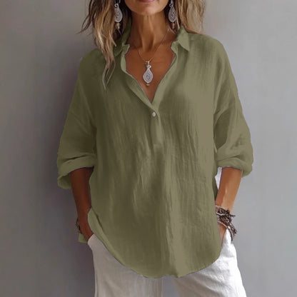 Fashion Long-sleeved Lapel Pullover Shirt Casual Loose Solid Color T-shirt Tops Women's Clothing